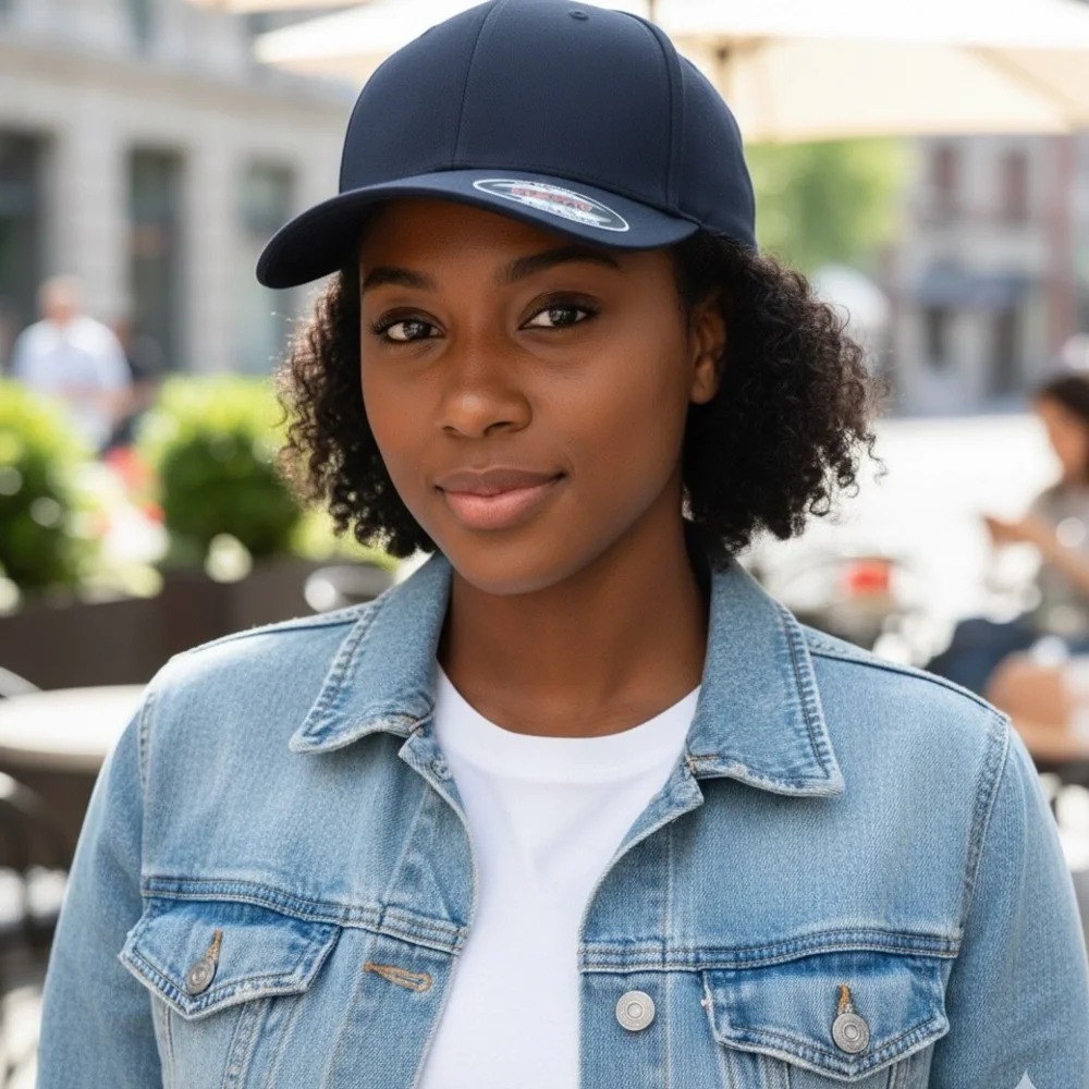 Flexfit Navy Blue Cap‎ Solid Navy Blue Fitted Baseball Hat Cap DIY Stretch NWT